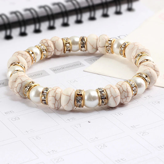 Multicolors Charm Women Beads Bracelets White Crystal Natural Stone Stretch Bracelet Pearl Yoga Jewelry Friendship Gift pulseira