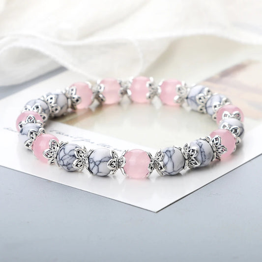 8mm Natural Stone White Bracelet for Women Pink Quartz Onyx Agates Lava Beads Stretch Bangles Strand Bracelets Men Jewelry Gifts